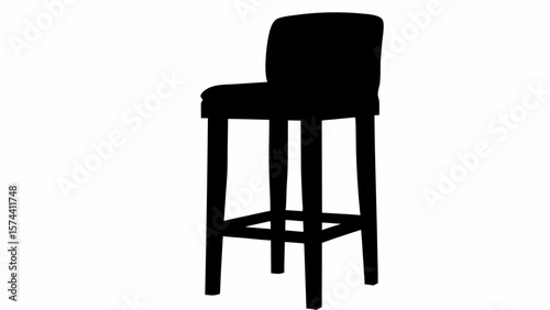 Silhouette of a modern bar stool with a cushioned seat and back rest on a white background design object