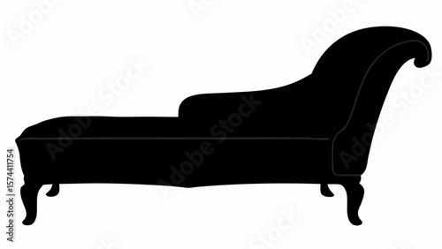 Silhouette of a chaise lounge with curved back and legs isolated on a white background in a side view