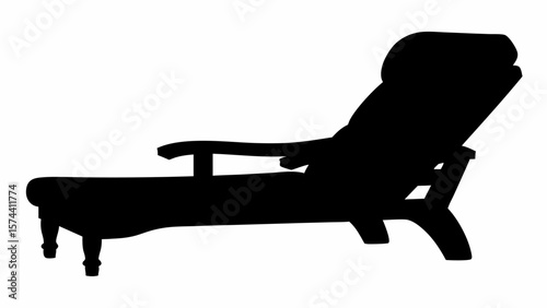 Silhouette of a chaise lounge with armrests and a curved backrest on a white background image view