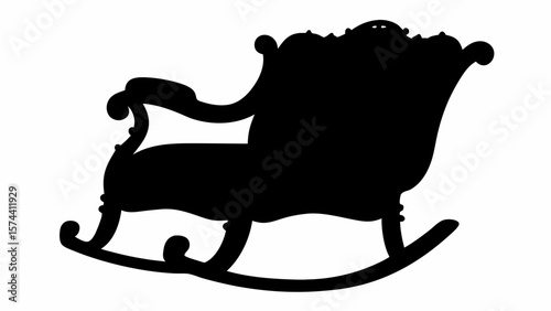 Silhouette of an ornate rocking chair with curved rockers and decorative back isolated on white background