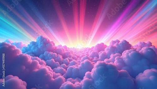 Pink Purple Cloudscape Sunrise Rays Celestial Fantasy