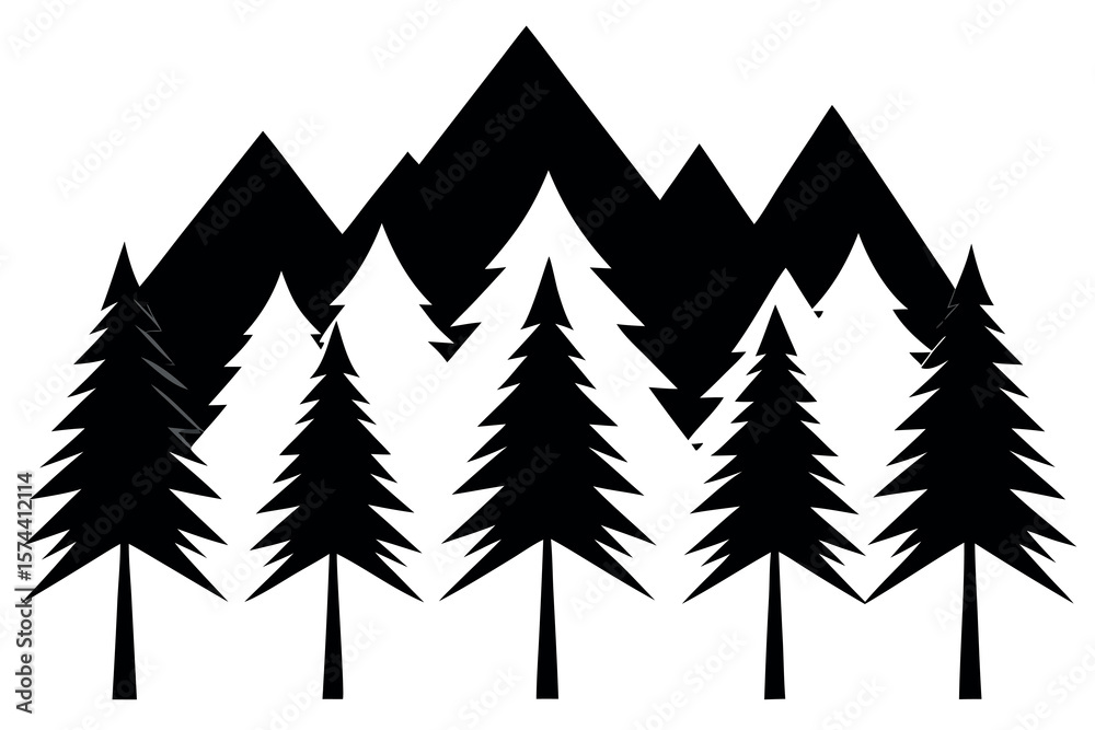Fototapeta premium Forest of Evergreen Trees – Nature Silhouette Vector Illustration