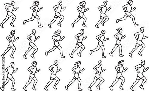 Male and female runners in motion running athletes