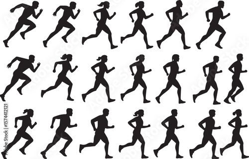 Male and female runners in motion running athletes