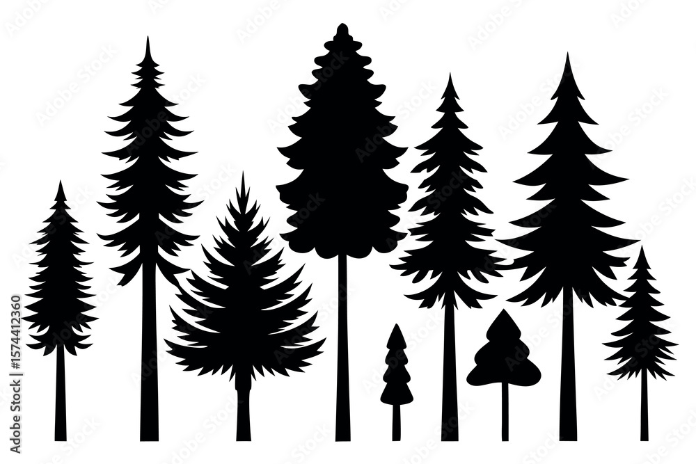 Obraz premium Silhouettes of Pine and Fir Trees in a Natural Forest Setting – Vector Design