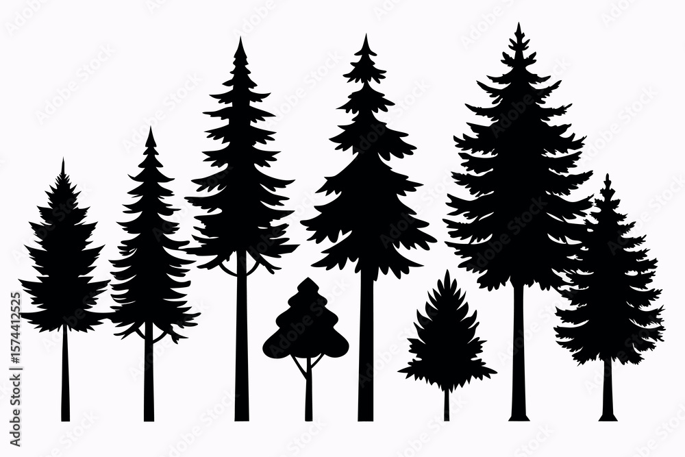 Fototapeta premium Silhouettes of Pine and Fir Trees in a Natural Forest Setting – Vector Design