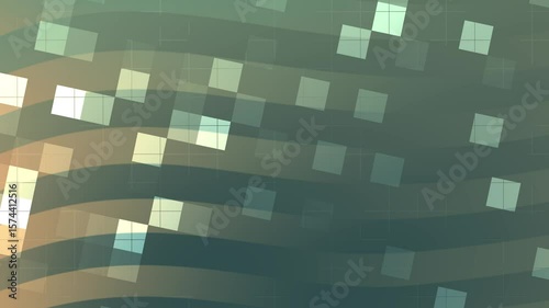 Abstract Video Flowing Teal and Beige Waves with Geometric Square Overlay and Subtle Grid