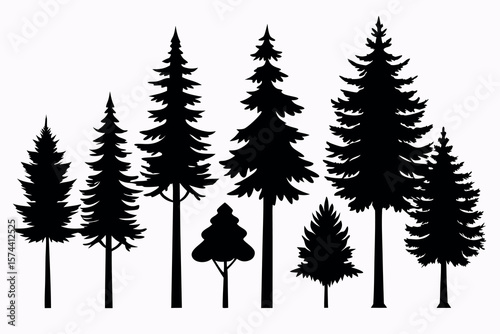 Silhouettes of Pine and Fir Trees in a Natural Forest Setting – Vector Design