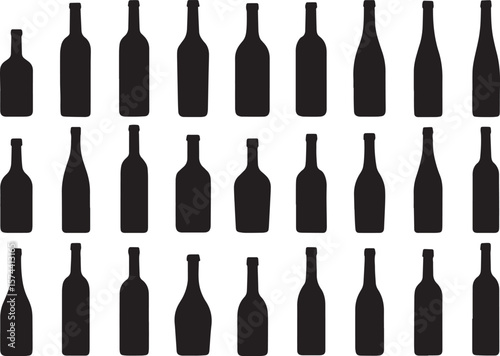 Multiple black wine bottles glass bottle beverage container
