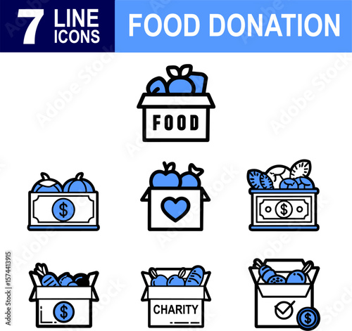Food Donation Icon Set for Hunger Relief