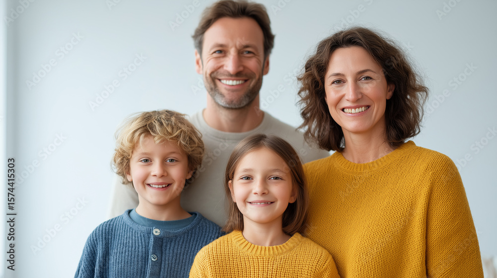 Fototapeta premium A joyful family portrait with parents and children at home