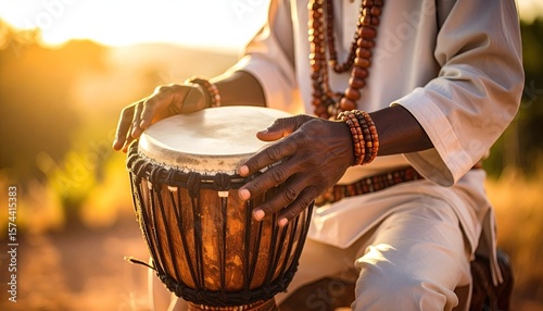 Man playing a drum outdoors