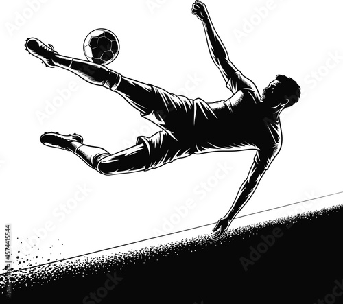 Soccer player bicycle kick action football