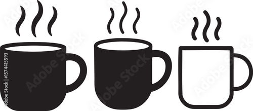 Three steaming mugs coffee hot beverage