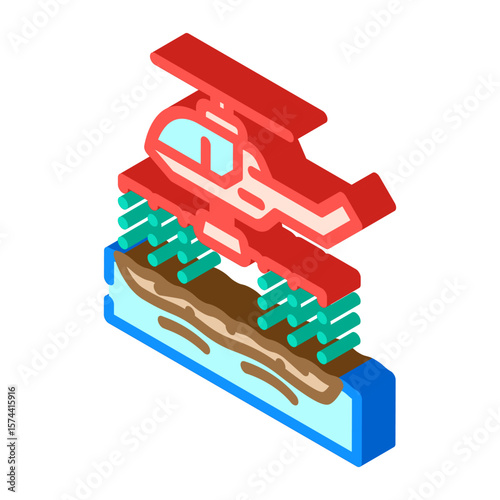 helicopter spraying dispersants oil spill isometric icon vector illustration