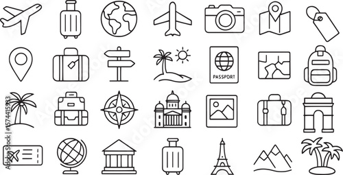 Travel Icons Airplane Suitcase Globe Camera Map vector