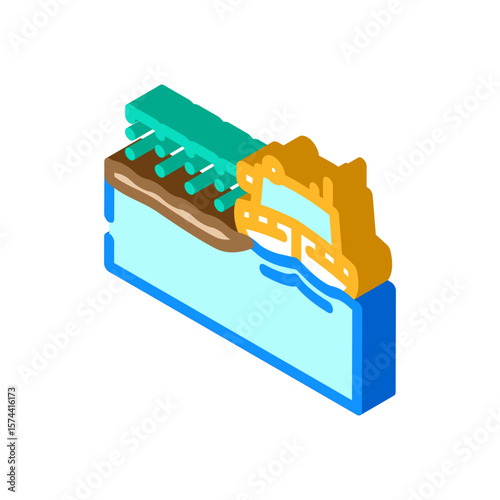 dispersant being sprayed ocean isometric icon vector illustration