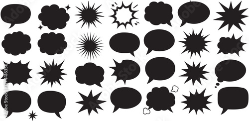 Various black speech bubbles and explosion shapes comic