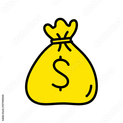 Cartoonish bag deposits currency symbol alone white