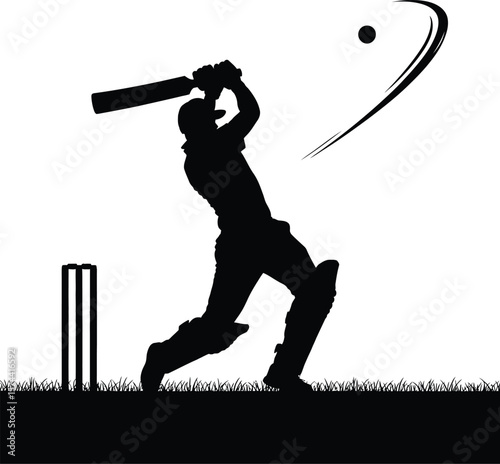 Cricket player swinging bat at ball batsman wicket