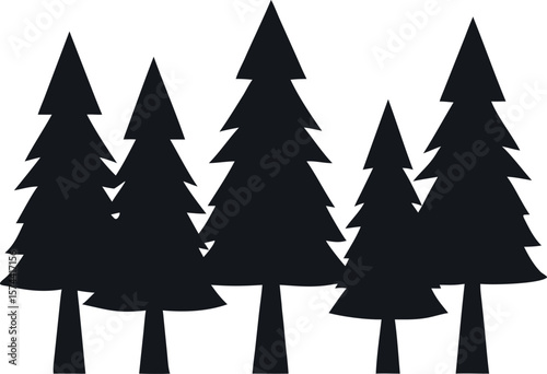 Silhouettes of Pine and Fir Trees in a Natural Forest Setting – Vector Design