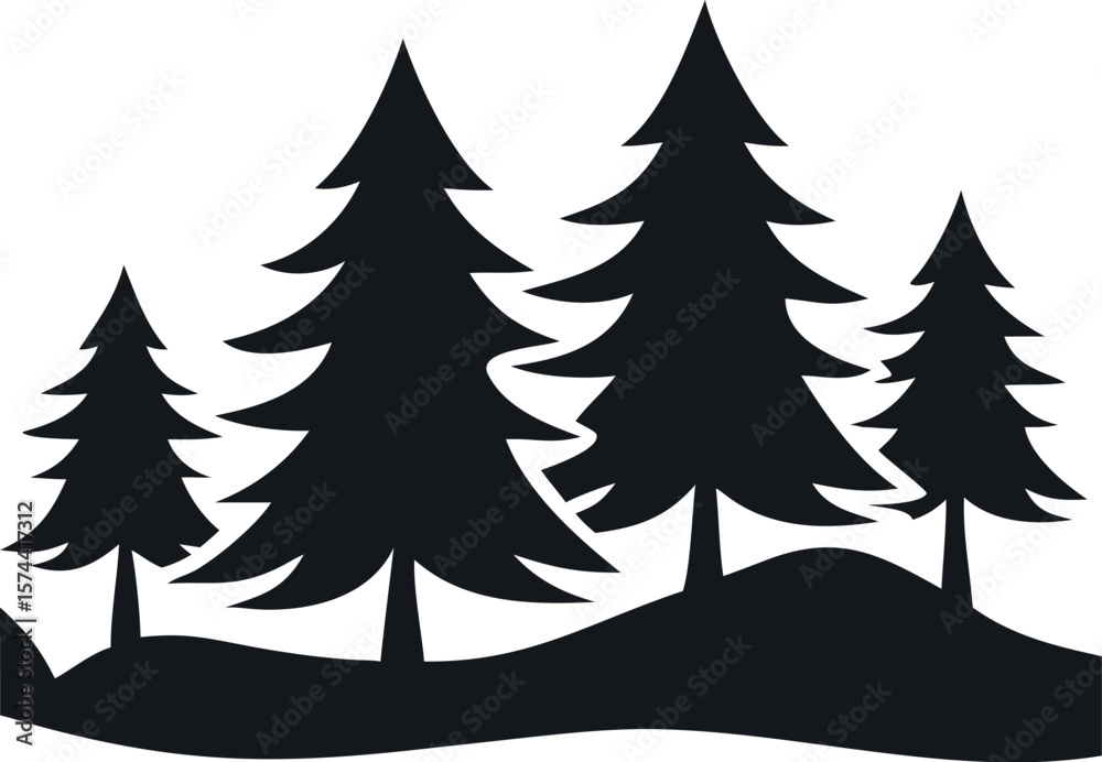 Obraz premium Silhouettes of Pine and Fir Trees in a Natural Forest Setting – Vector Design