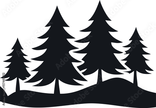 Silhouettes of Pine and Fir Trees in a Natural Forest Setting – Vector Design