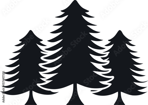 Silhouettes of Pine and Fir Trees in a Natural Forest Setting – Vector Design