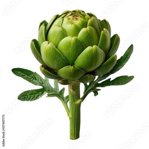 Fresh green artichoke with leaves vegetable