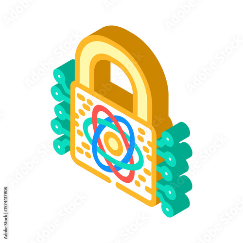 encryption lock quantum computer isometric icon vector illustration