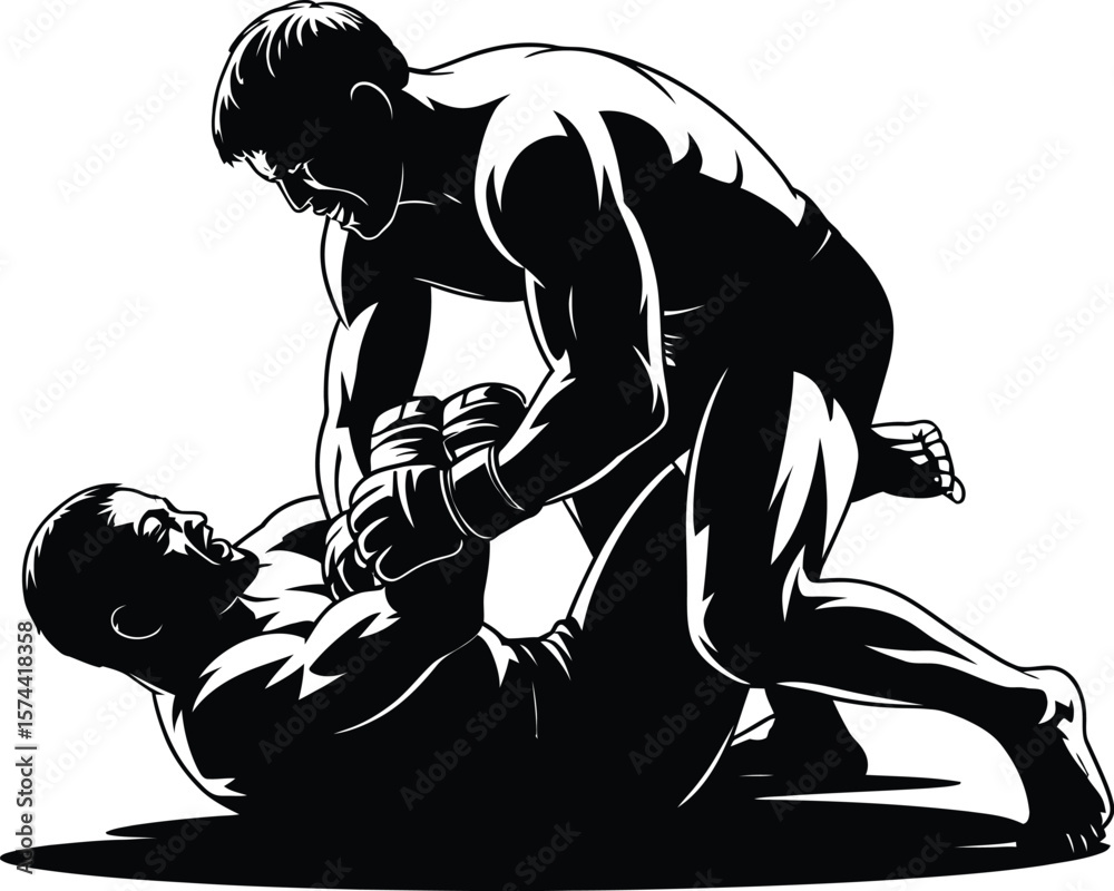 Fototapeta premium Grappling fighters intense combat wrestling fighting