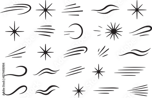 Black abstract strokes and starbursts white lines