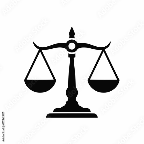 Vector of a balanced justice scale, solid black color, white background
