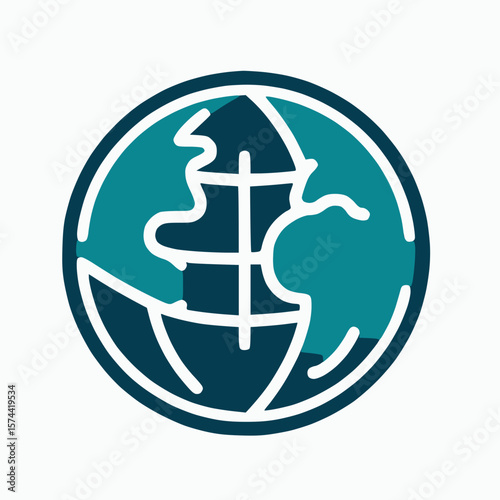 Globe icon, solid blue and green, white background