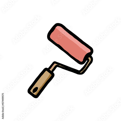 Painting roller applies pink paint on white background vector tool