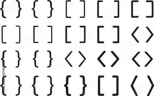 Black curly and square brackets and angle brackets