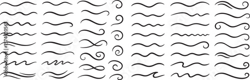 Black decorative flourishes and wavy lines swirl curve