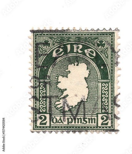 A vintage postage stamp from Ireland isolated on a white background.