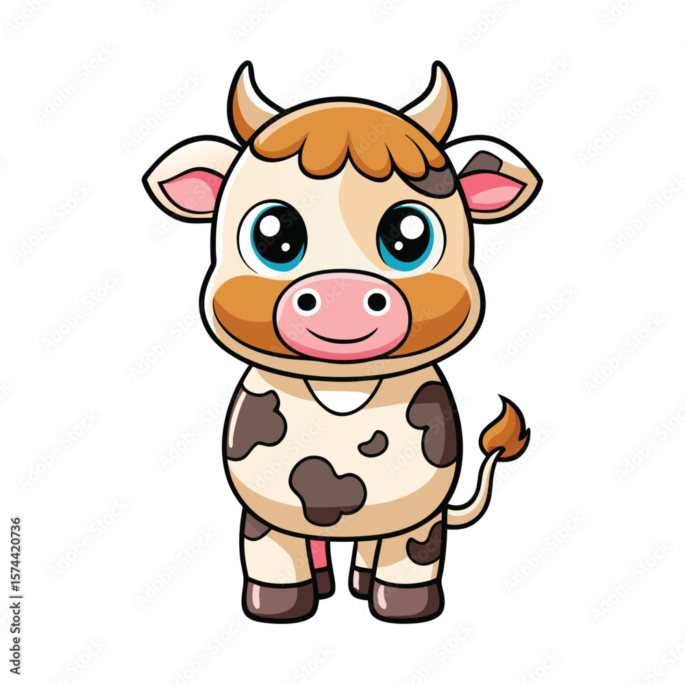 Obraz premium Cute cartoon cow with large eyes