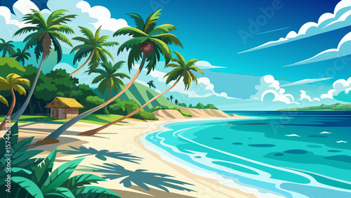 Zanzibar Beach, Tanzania – Powder‑soft white sand curves gently into turquoise sea. Palm fronds sway overhead, casting rhythmic shadows across tropical paradise.