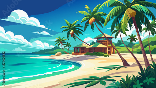 Zanzibar Beach, Tanzania – Powder‑soft white sand curves gently into turquoise sea. Palm fronds sway overhead, casting rhythmic shadows across tropical paradise.