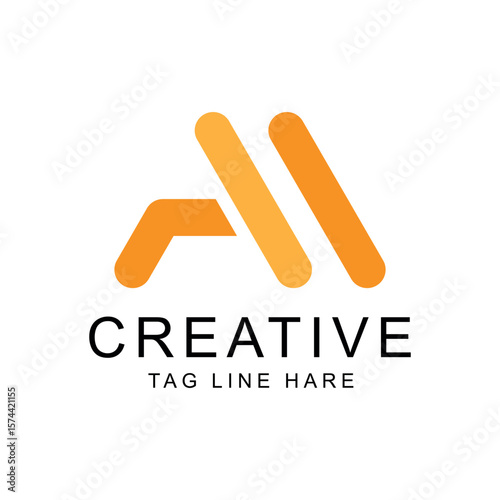 modern abstract letter a and m logo in orange gradient with clean lines for business or tech branding	