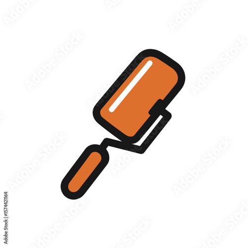 Orange roller applies paint on clean background design graphic