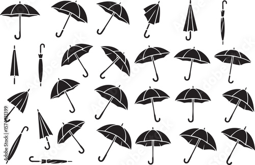Black umbrellas open and closed vector