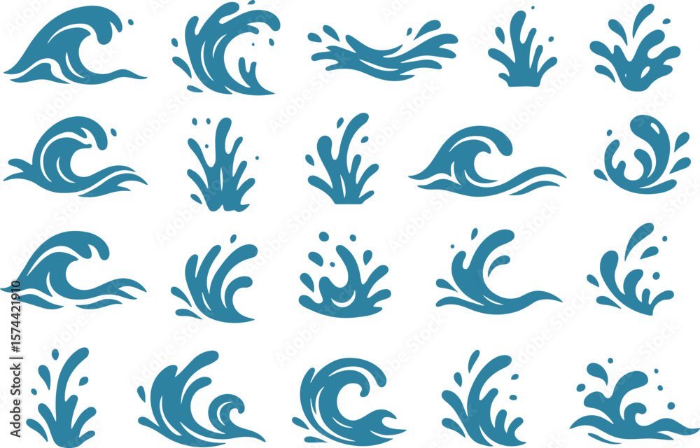 Obraz premium Blue water splashes and waves liquid fluid