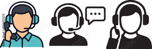 Customer service representatives with headsets call center