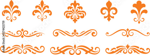 Orange floral ornaments and decorative borders collection vector