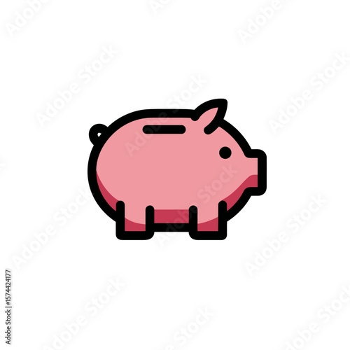 Pink piggy bank saves money flat isolated design