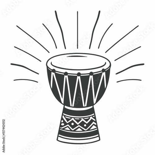 Monoline Hand Drawing Sacred drum emits resonance waves, creating ancient rhythm that inspires connection