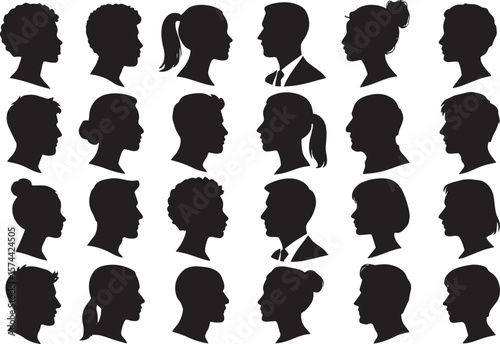 Diverse human profile silhouettes head face